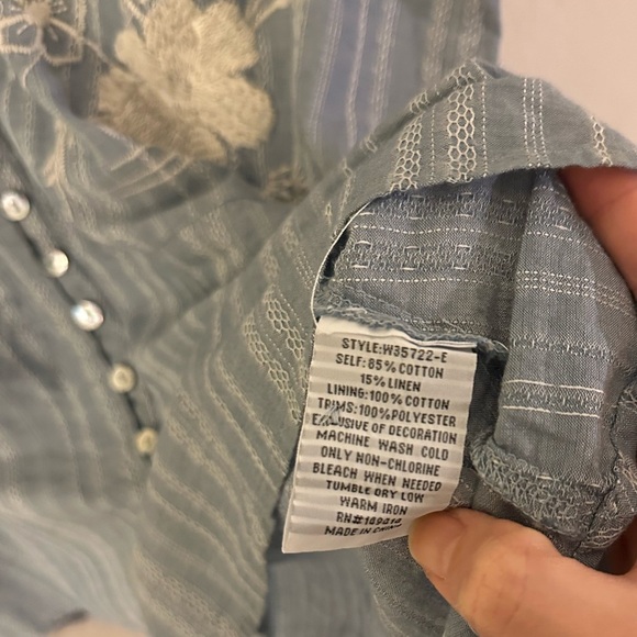 Johnny Was Osiris Puff-Sleeve Buttoned Minidress - Denim Blue - Size Large - Picture 8 of 8